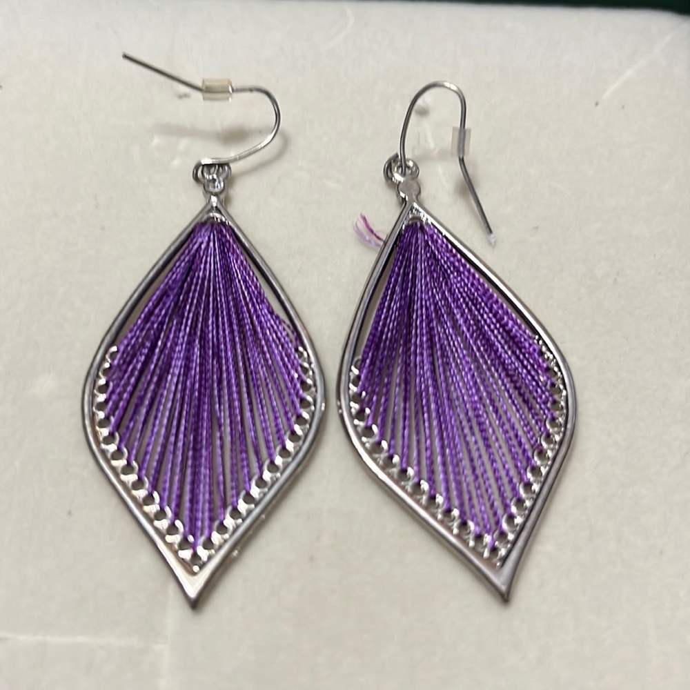 Purple and silver decorative earrings